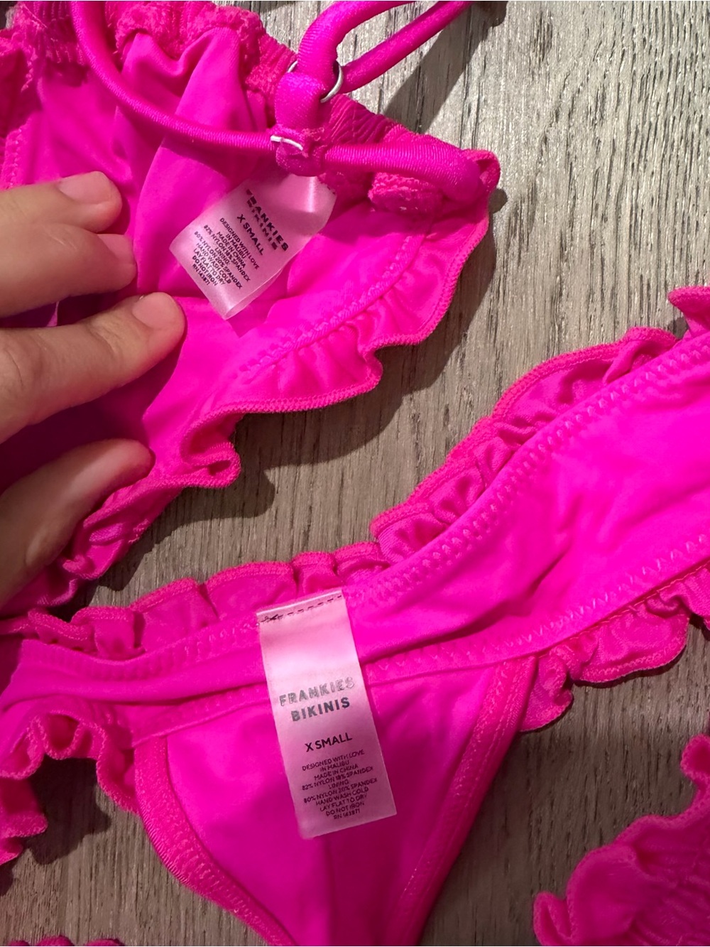 Frankie’s Bikinis- Hot Pink Smocked Ruffle Bikini Set - Picture 2 of 2